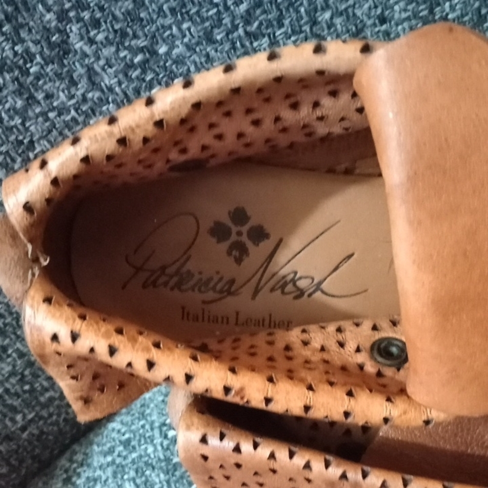Patricia Nash Tan Loafers with Woven Leather Design - Picture 2 of 4